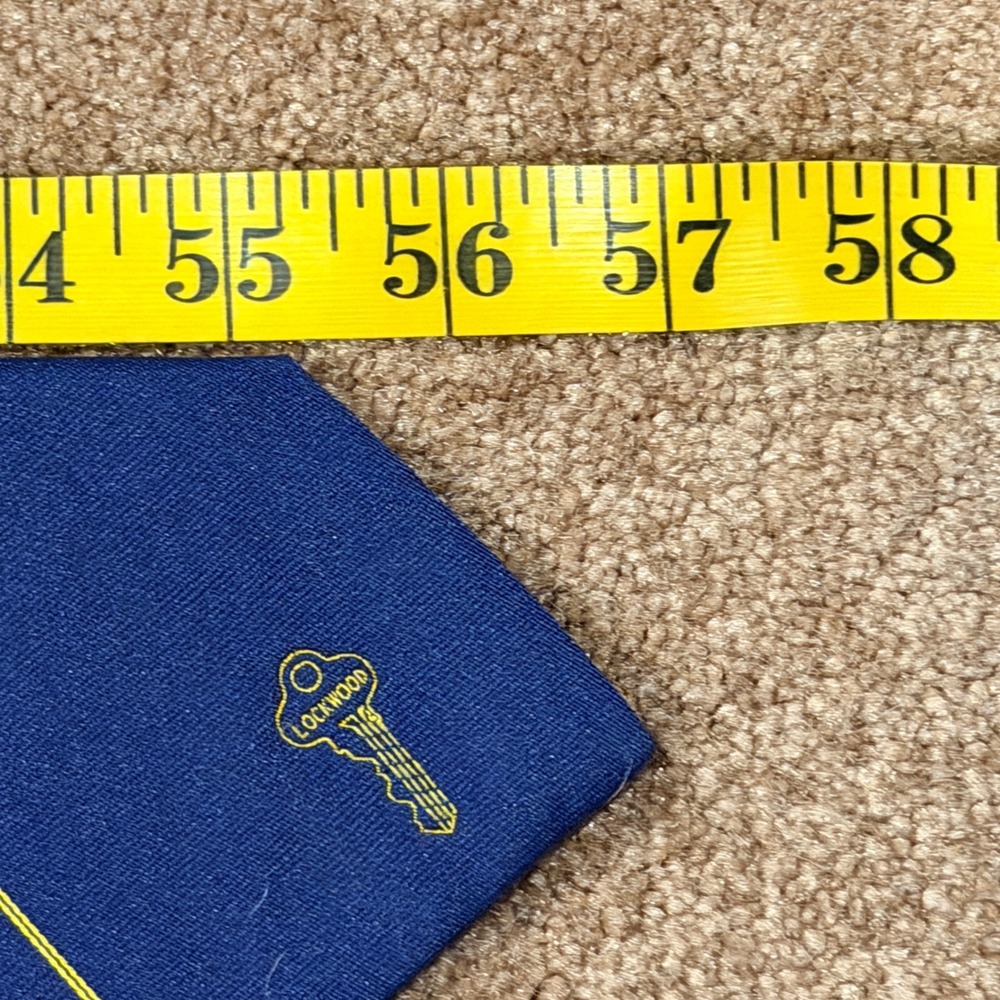 Tee Dee Navy Blue Yellow Stripe Key Pattern Neck Tie Woven Australia Specialists - Picture 4 of 10